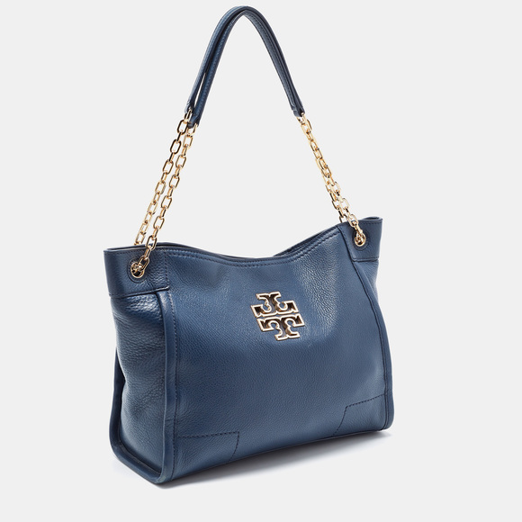 TORY BURCH Blue Leather McGraw Slouchy Tote - Picture 3 of 8